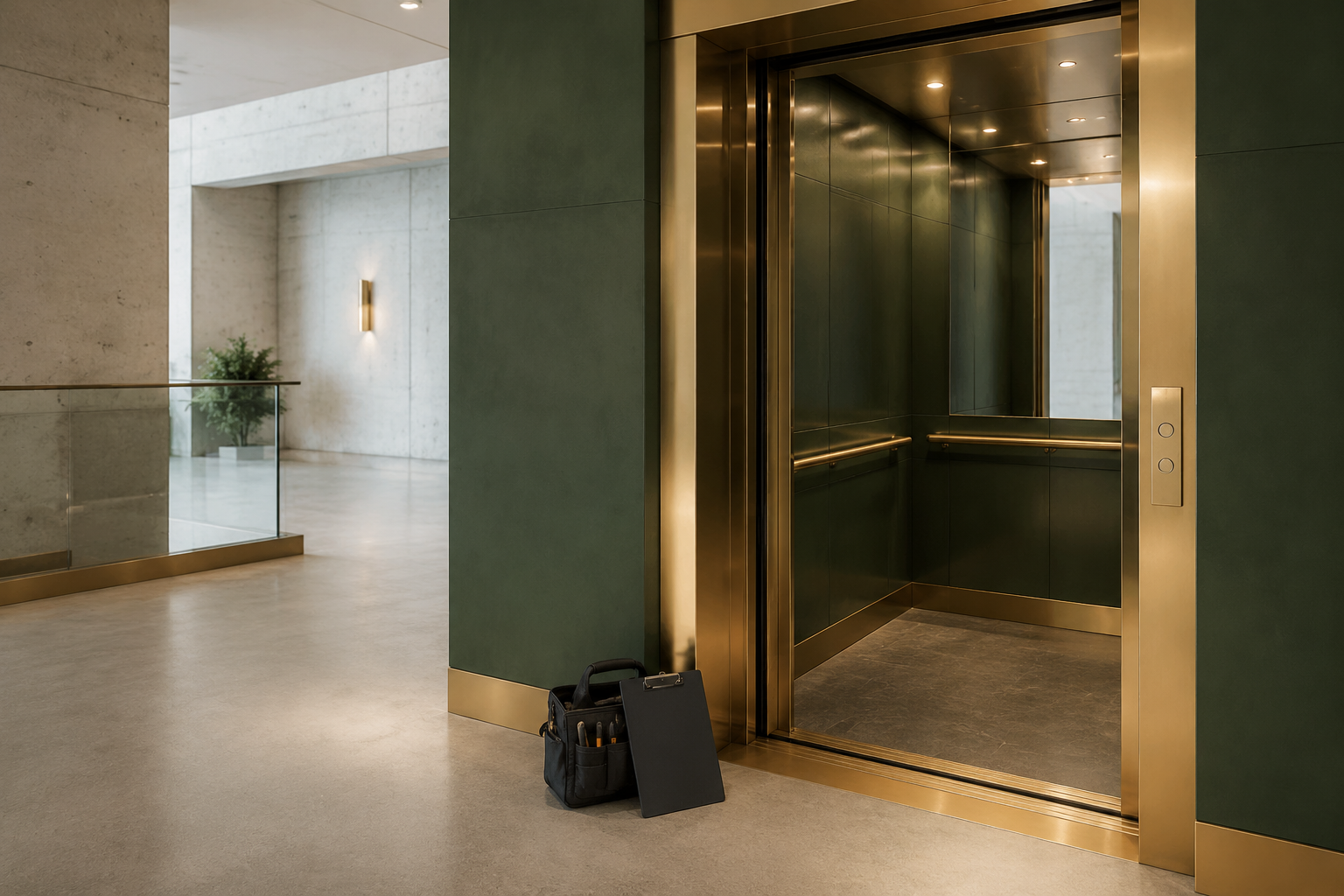 Modern elevator prepared for inspection